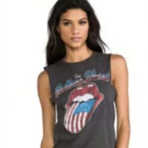 The Rolling Stones American Flag Tongue Gray Tank Top💕